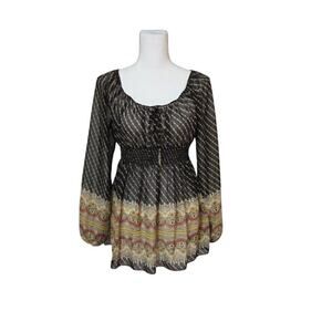 Twenty One Babydoll Peasant Top Women Medium Black Sheer Milkmaid Boho Y2K 90s